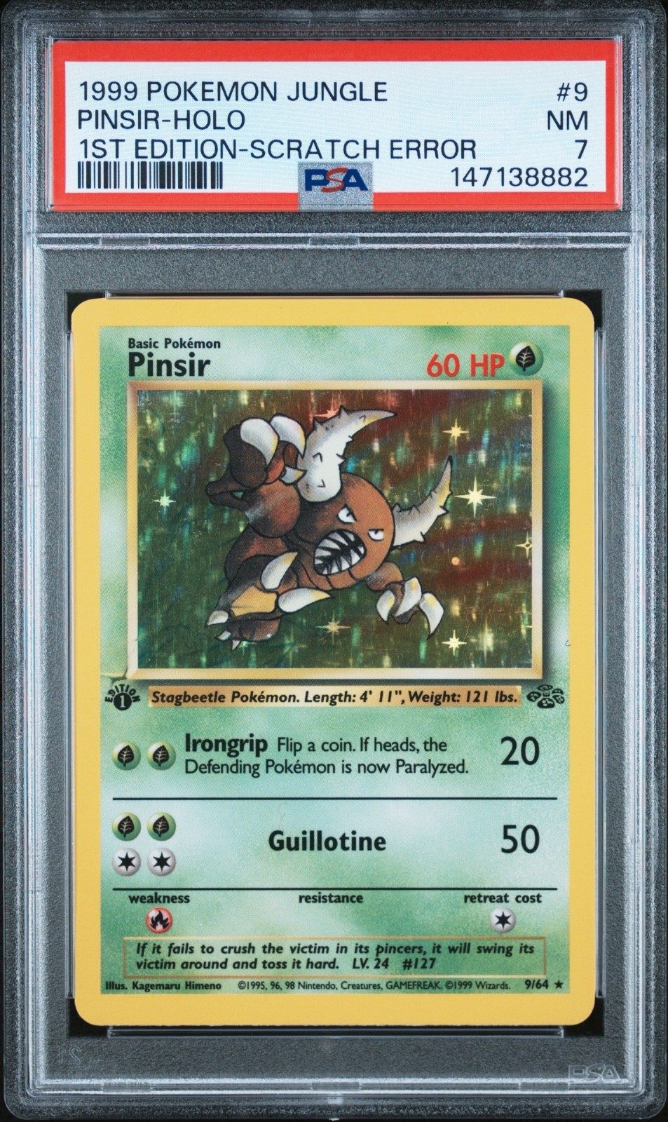 1999 Pokemon Jungle Pinsir Holo 1st Edition Scratch Error PSA 7 #9 WOTC