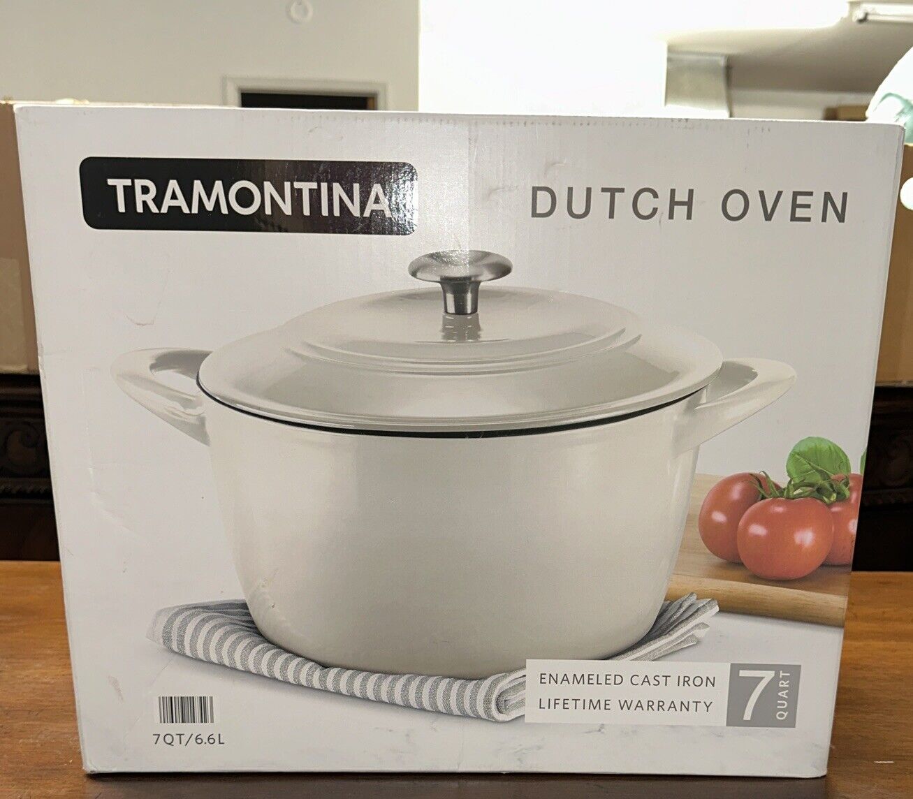 Tramontina Enameled Cast Iron 7-Quart Covered Round Dutch Oven White/Ivory NIB
