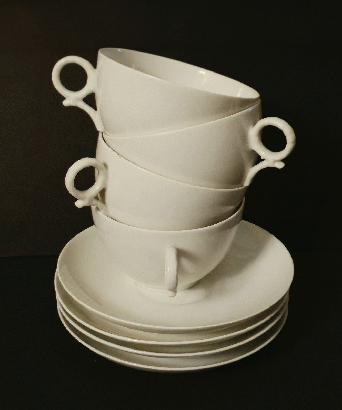 Antique Haviland H20 4 Cup & Saucer Sets Limoges France Ring Spur Handles
