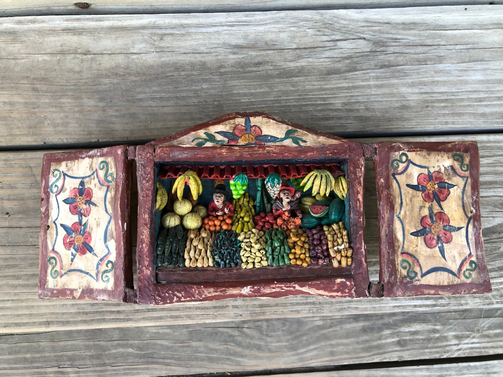 Vintage Signed Nicario Jimenez  Mexican Folk Art Hand Painted fruitstand