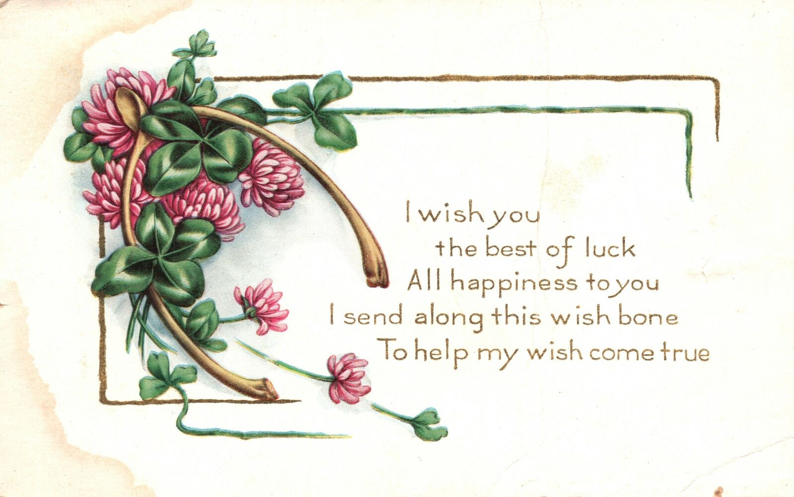 Vintage Postcard 1921 I Wish You at Best of Luck All Happiness To You Greetings