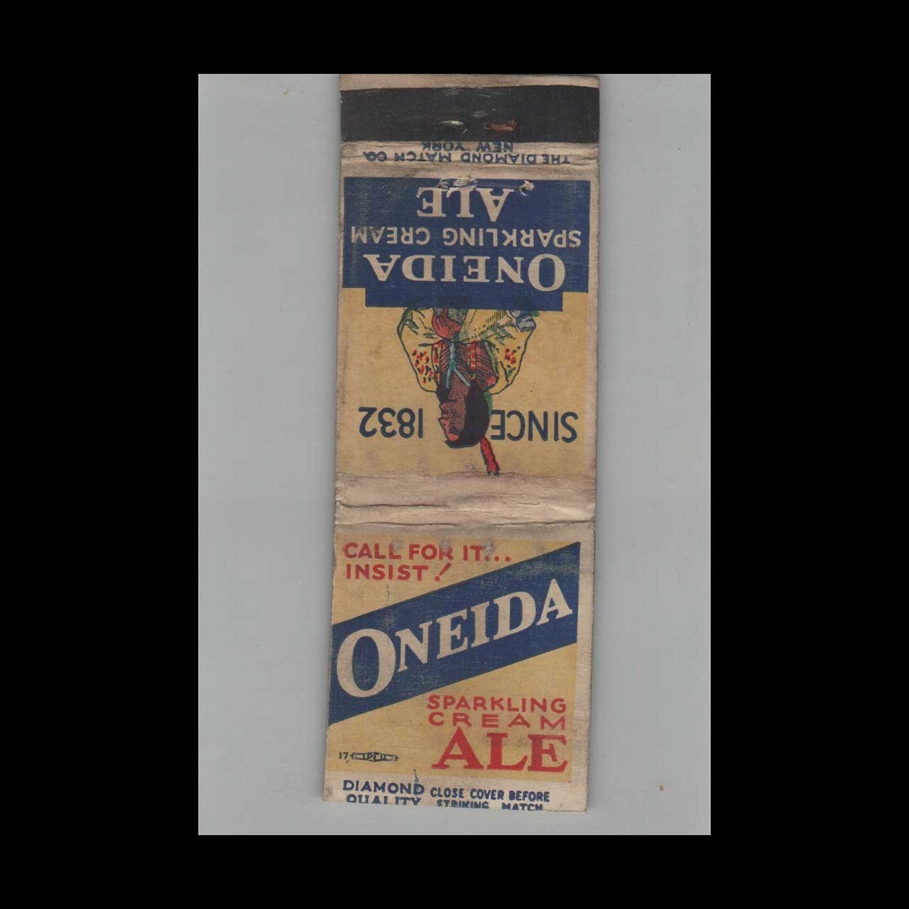 1930s Matchbook Cover Diamond Quality Oneida Sparkling Cream Ale NY 1930s Matchbook Cover Diamond Quality Oneida Sparkling Cream Ale NY
