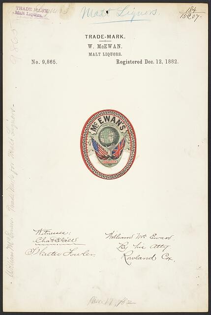 Photo:W McEwan Malt Liquors Trademark Registration 1882 Brand Label