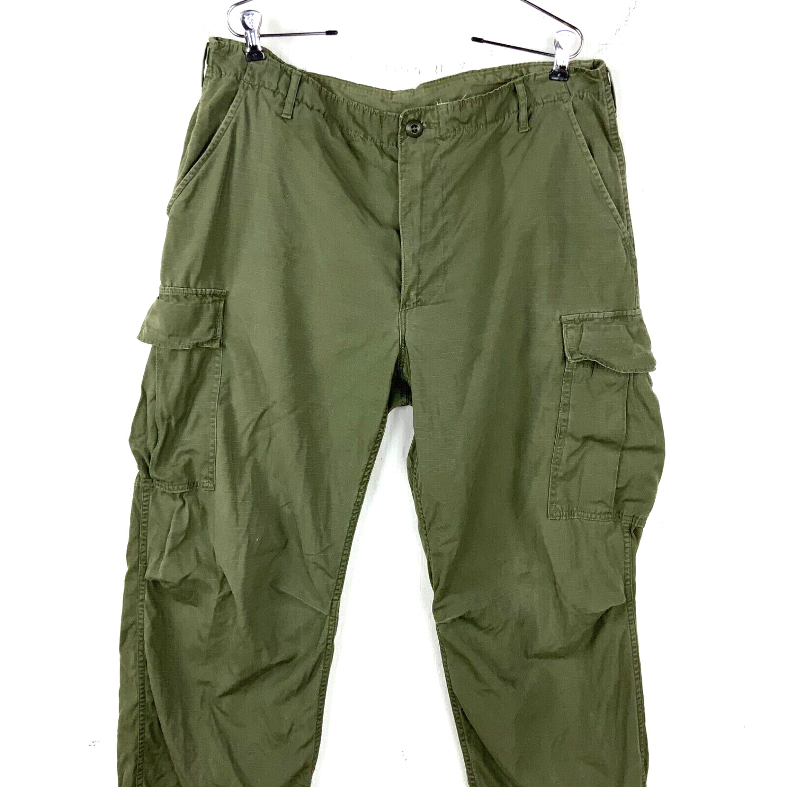 Vintage Us Military Poplin Class 1 Trousers 1969 Long Large Green Vietnam Era