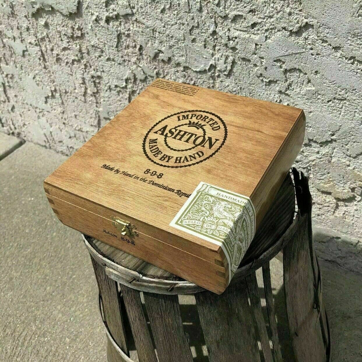 Ashton Classic 898 Empty Wooden Cigar Box 7x7.25x2.25
