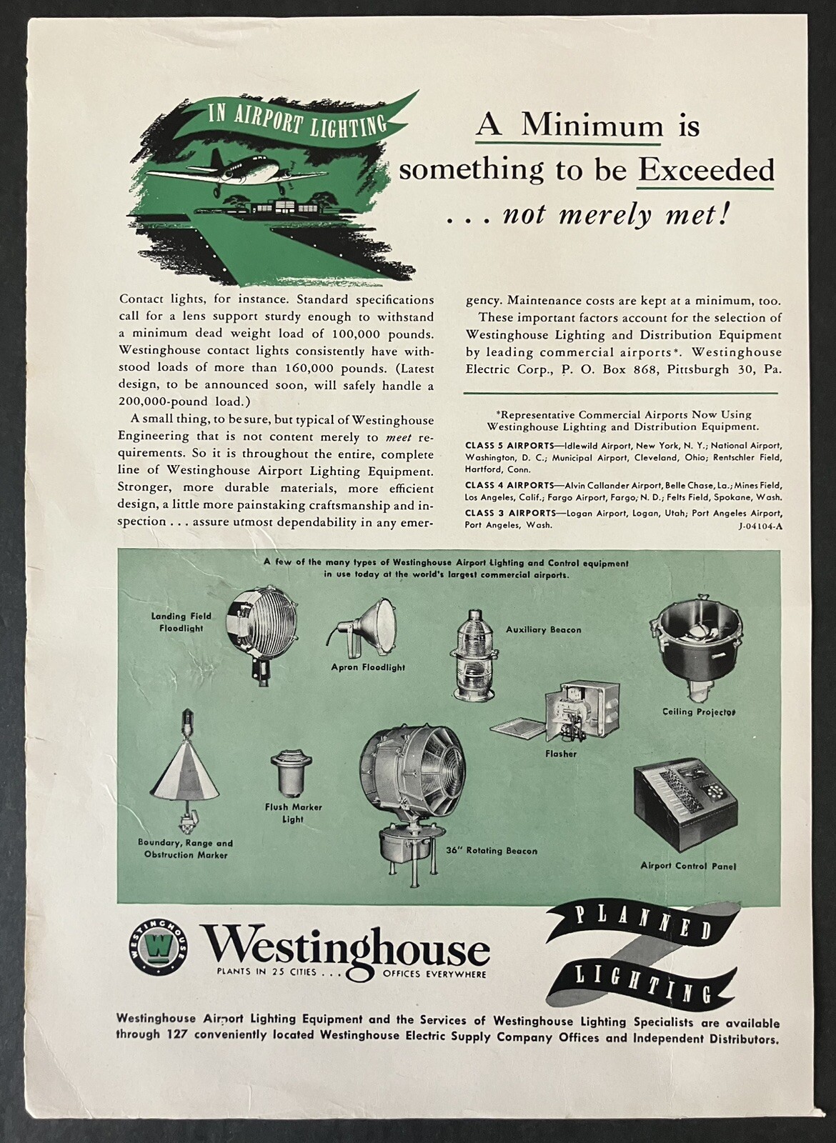 1946 Westinghouse Planned Lighting Airport Lighting Pittsburgh PA Vtg Print Ad