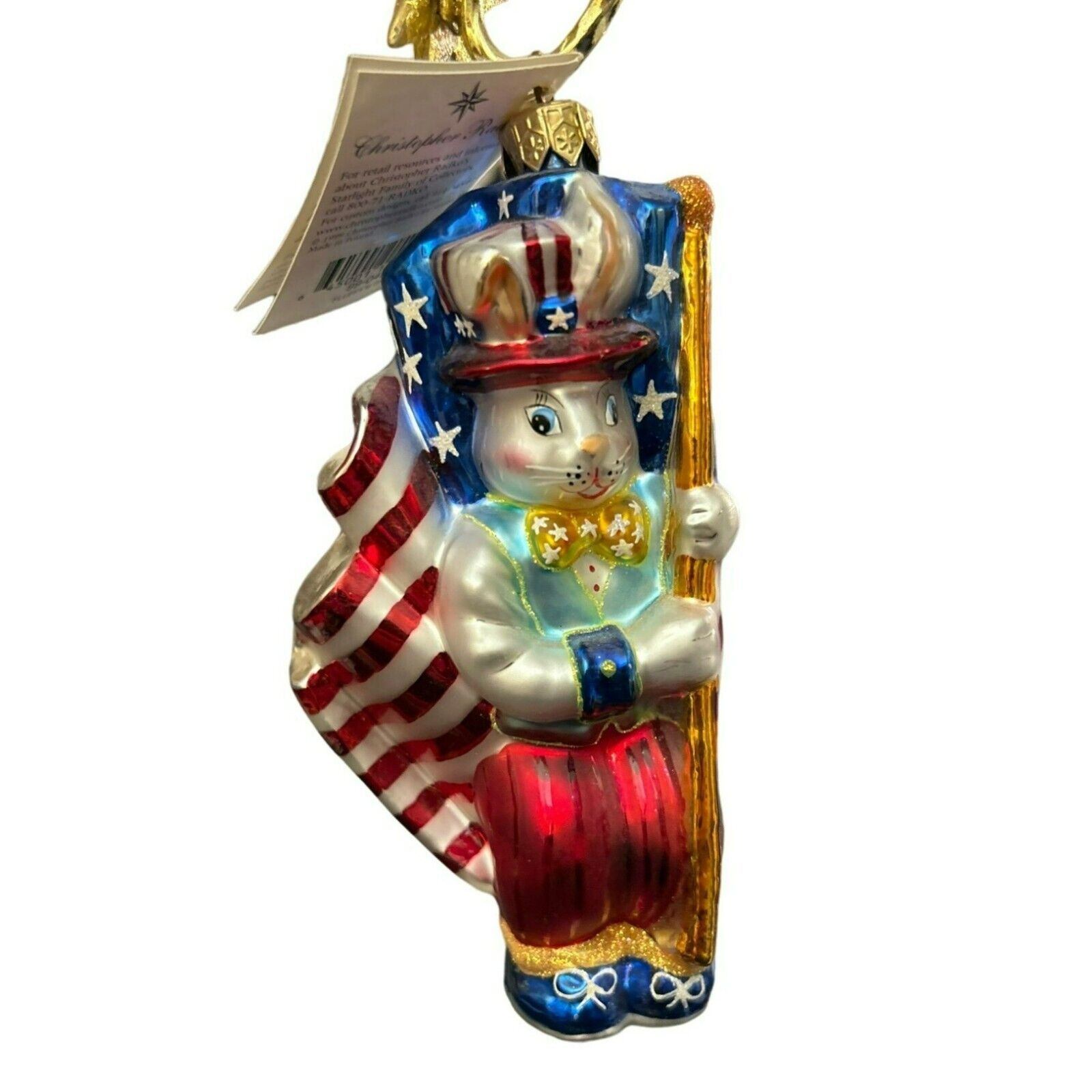 Vintage Christopher Radko 2002 Billy Doodle Dandy Patriotic Bunny American Flag