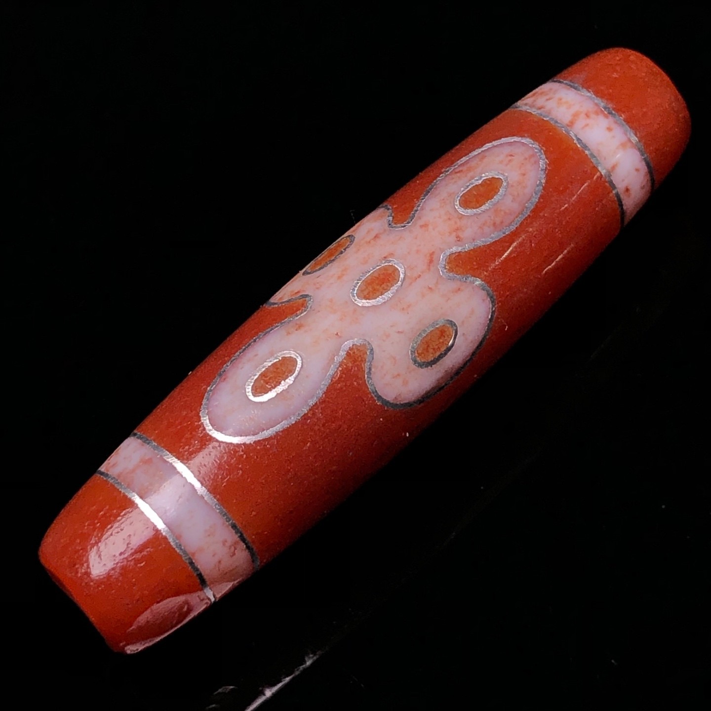 Rare Tibetan Agate Lightning 5 Eyes Totem Dzi Bead Amulet Necklace Pendant G847