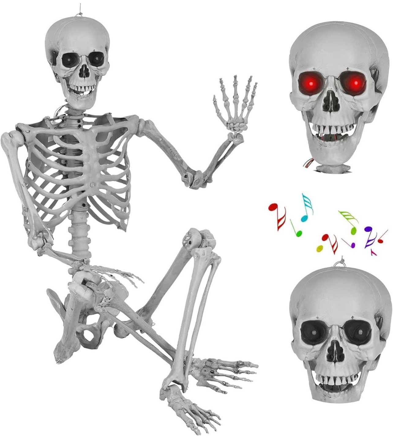 5.4ft/165cm Halloween Skeleton Life Size Posable Skeleton with LED Glowing Eyes