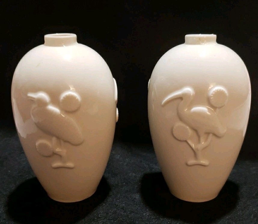 Vtg Royal Copenhagen Arno Malinowski #3300 Vases Set Of 2 No Lids White Birds