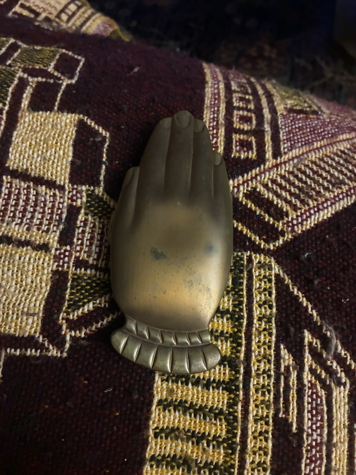 Rare 1930s-40s Vintage Hand-Shaped Brass Volupte USA Compact Rare 1930s-40s Vintage Hand-Shaped Brass Volupte USA Compact