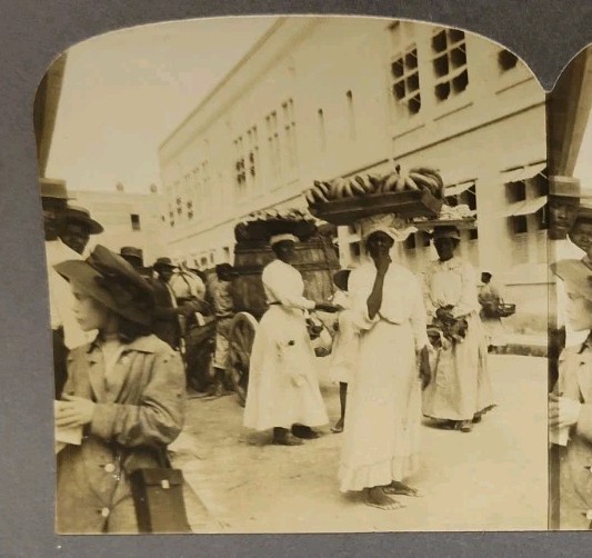 Private Stereoview Photo 1911 Jamaica Kingston Fruit Vendor Women Street Vtg #75