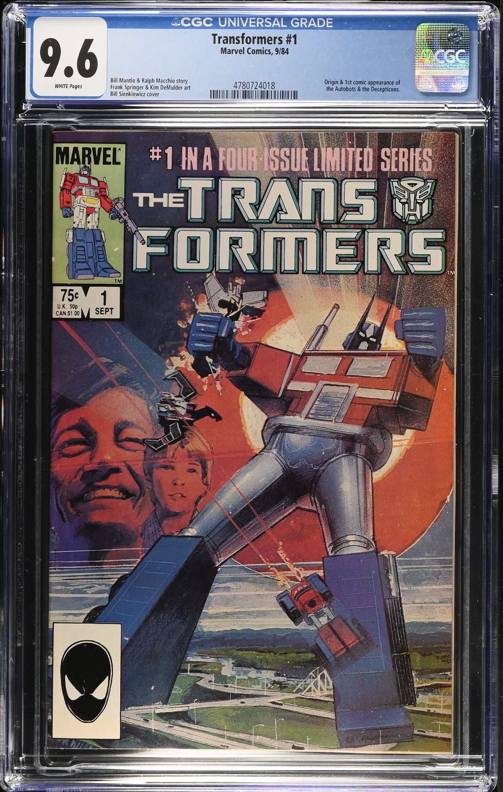 Transformers #1 CGC 9.6 1984 Origin & 1st Autobots & Decepticons Marvel 1984