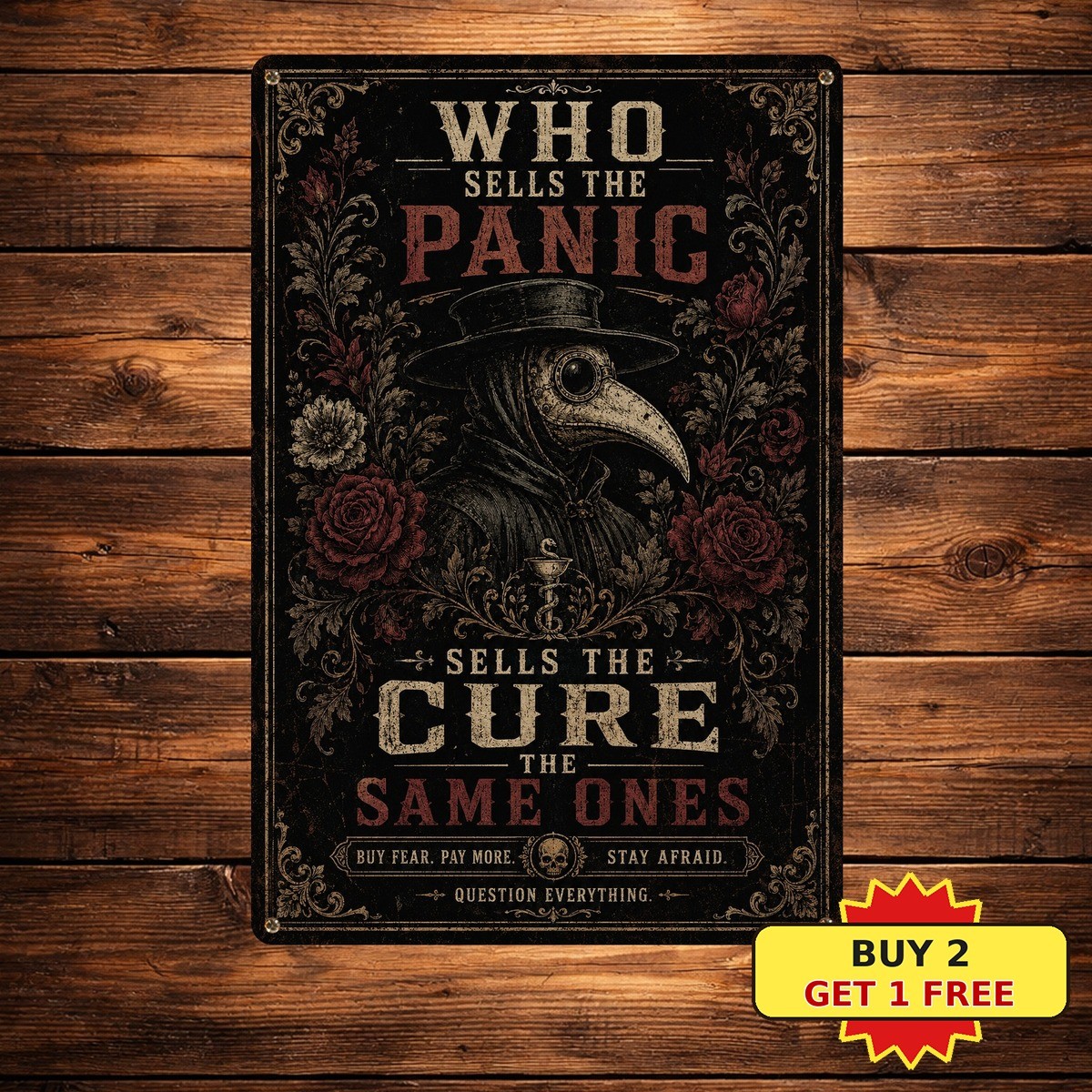 Gothic Panic Cure Sarcastic Metal Sign Dark Aesthetic Room Wall Decor Art