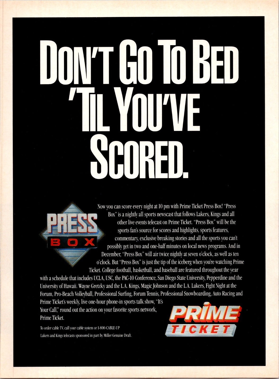 1990 • PRIME TICKET  Print Ad • 90s PRESS BOX rare GA.20
