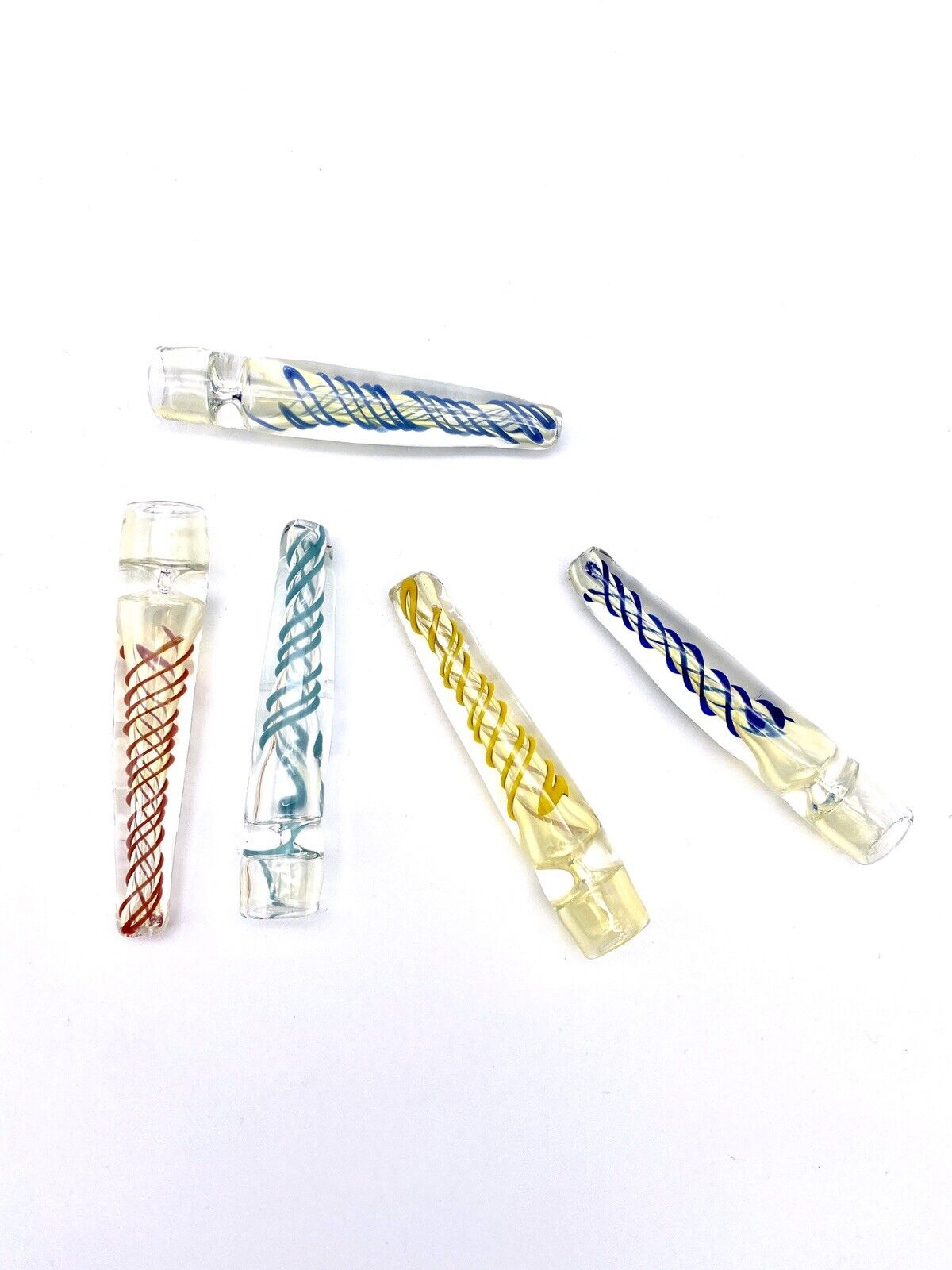 SET OF 2 CHILLUMS BEST QUALITY GLASS 2.5”- 3“ ONE HITTER TOBACCO ASSORTED DESIGN