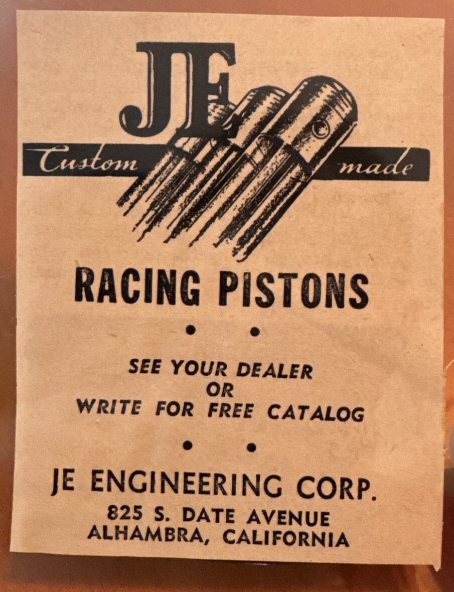 Vintage Auto Racing Magazine Ad - J E Racing Pistons, Alhambra California