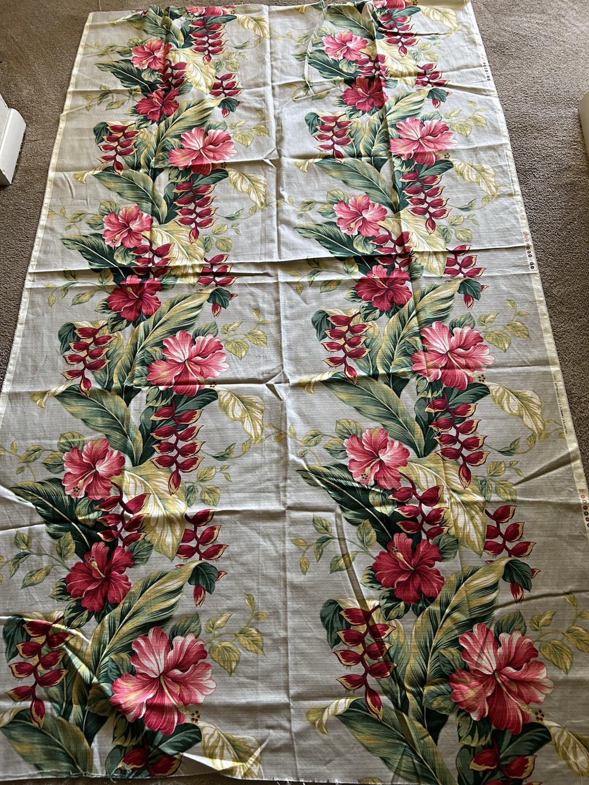 Vintage 2001 Trendtex Fabric Textured Faux Weave Cotton Barkcloth Hibiscus 2 yds