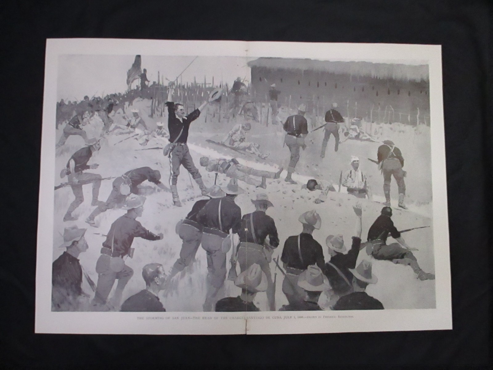 1899 Frederic Remington Print- U.S. Troops Charge San Juan, Santiago, Cuba, 1898