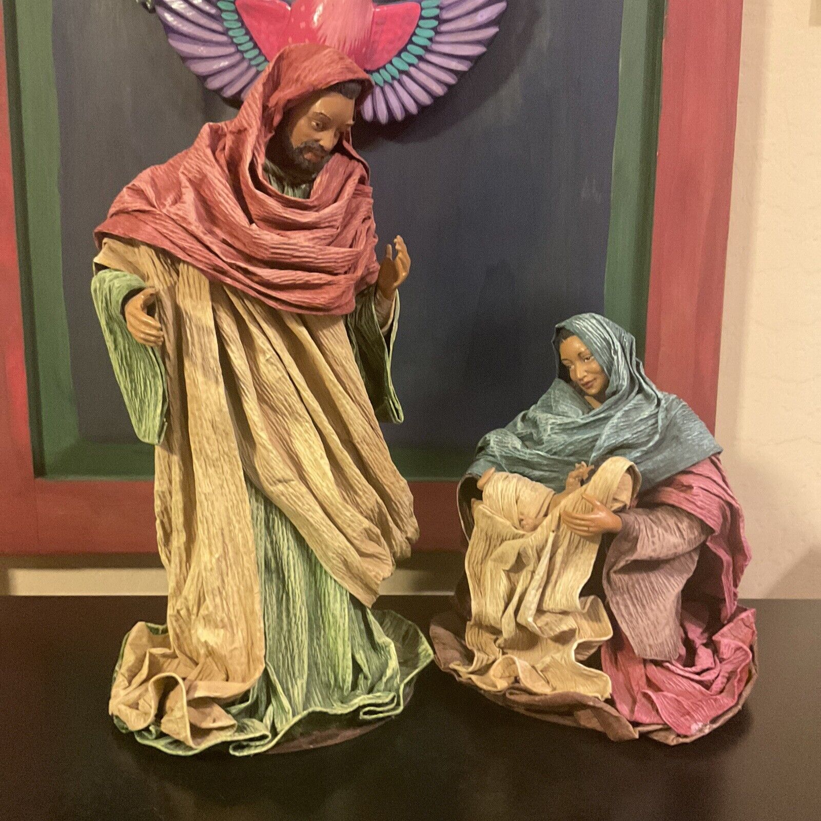 VINTAGE PAPER MACHE NATIVITY - HOLY FAMILY -LARGE-EXQUISITE