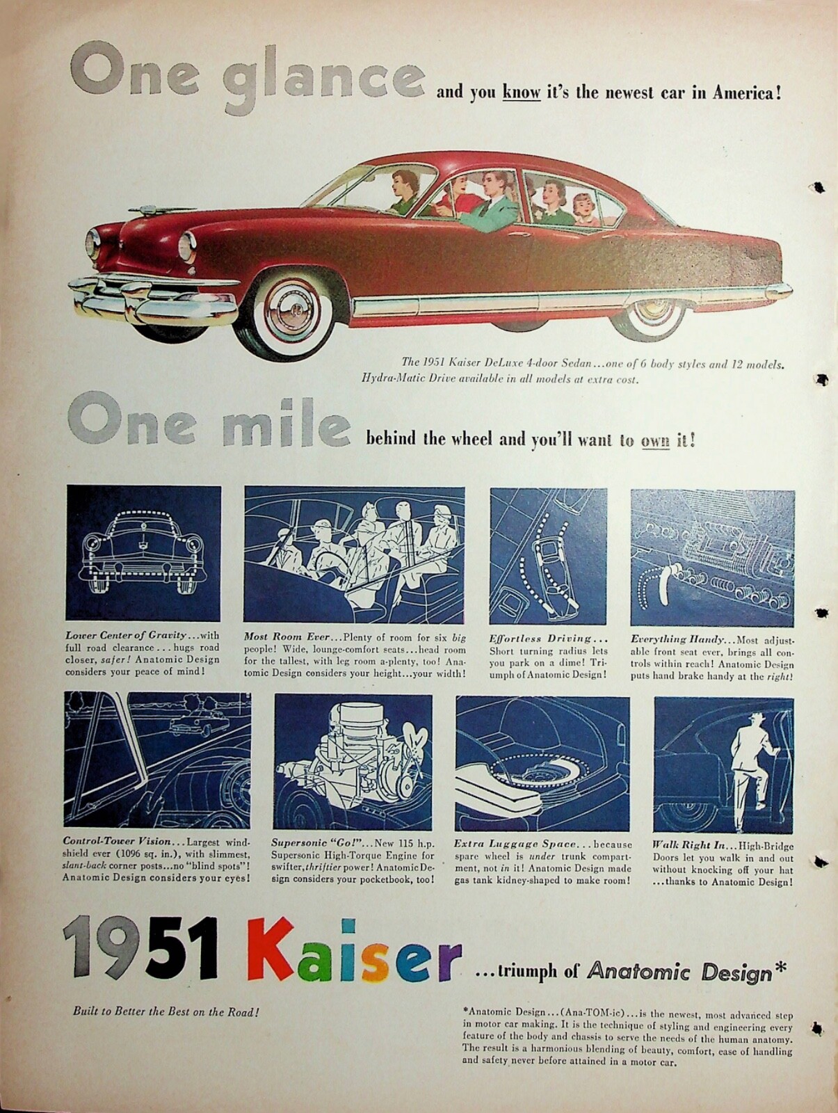 Original 1951 Kaiser AD: DeLuxe 4-door Sedan... one of 6 body style and 12 model