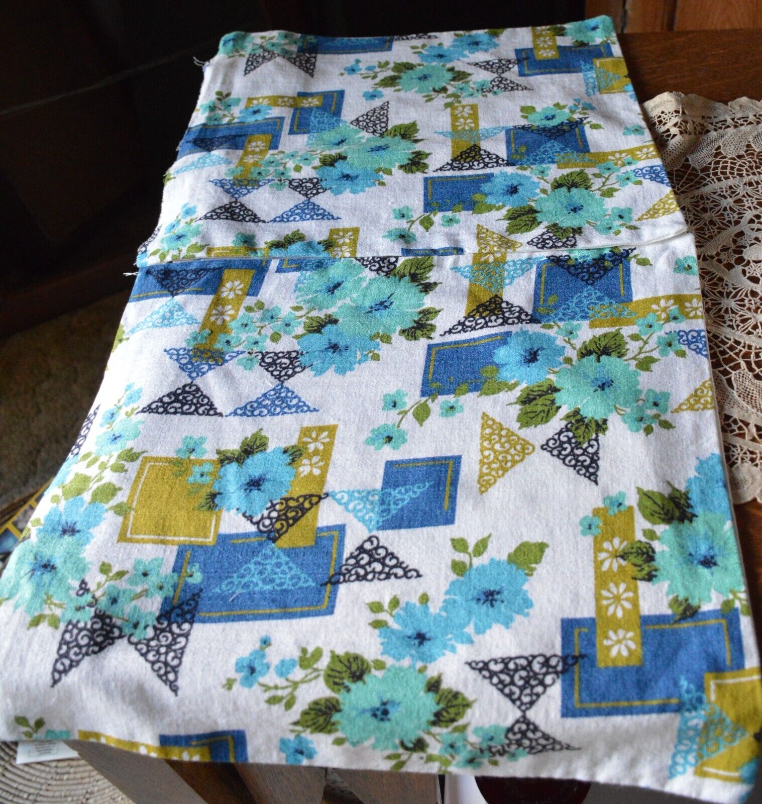Vintage 1950's Fabric Two Floral  Pillow Slip Covers