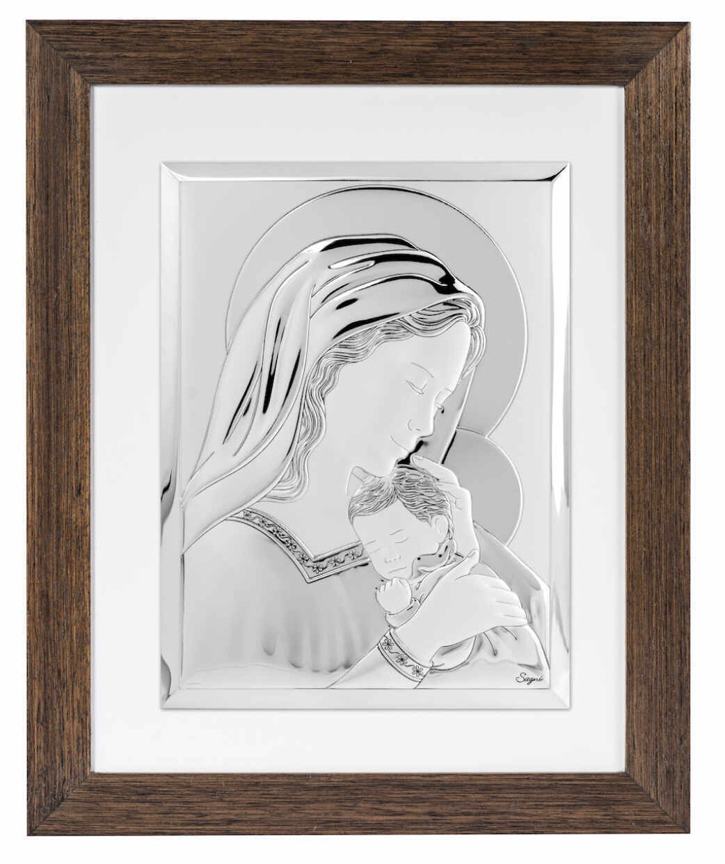 Virgin Mary Holding Holy Baby Jesus Christ Icon Wood Frame