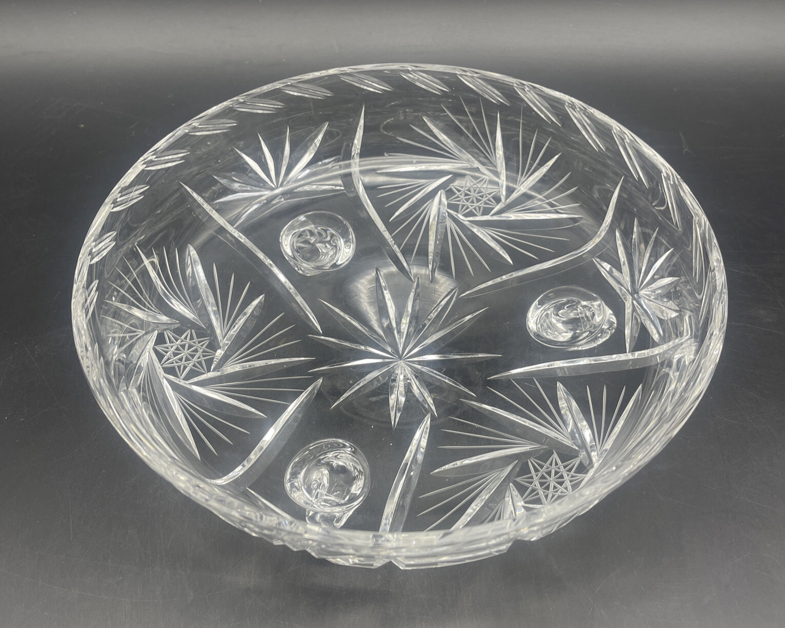 VTG American Brilliant Crystal Glass Hand Cut Nappy Footed Candy Nut Dish 9”