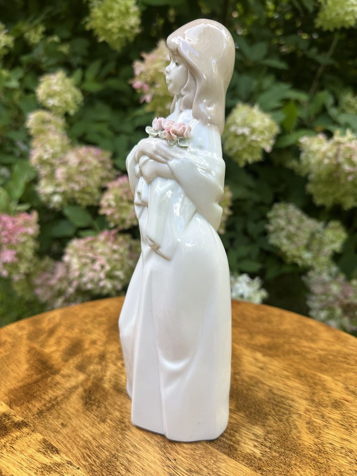 Vintage Nadal Spain Porcelain Figurine Girl Holding Pink Flowers Mint