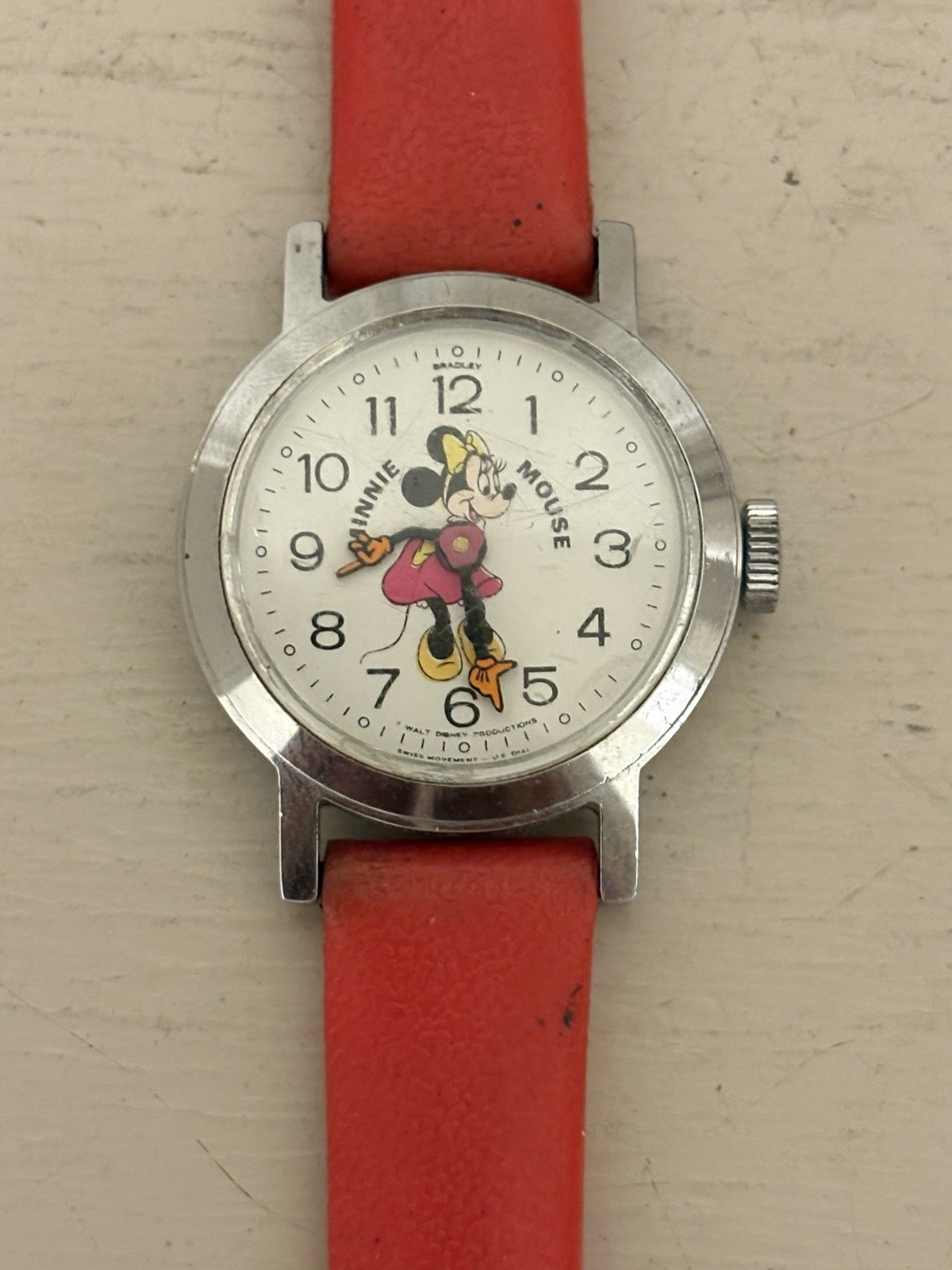 Vintage Bradley Minnie Mouse Swiss Mechanical Watch 023 Parts Repair As Is 1970s