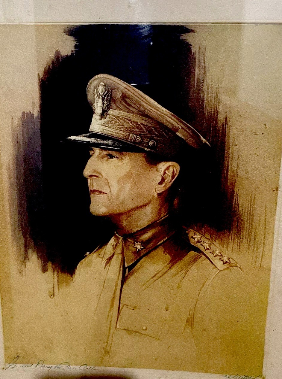 Vintage General Douglas MacArthur autograph Painting. Painters Signature As Well