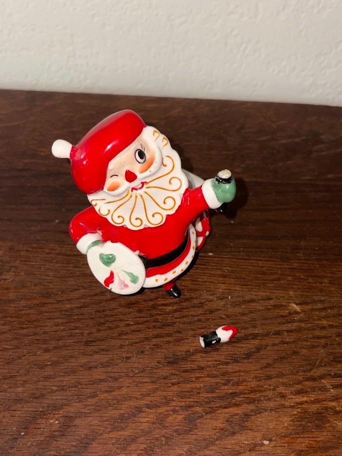 Rare 1960 Holt Howard Winking Artist Santa Candle Holder Painter Japan MCM
