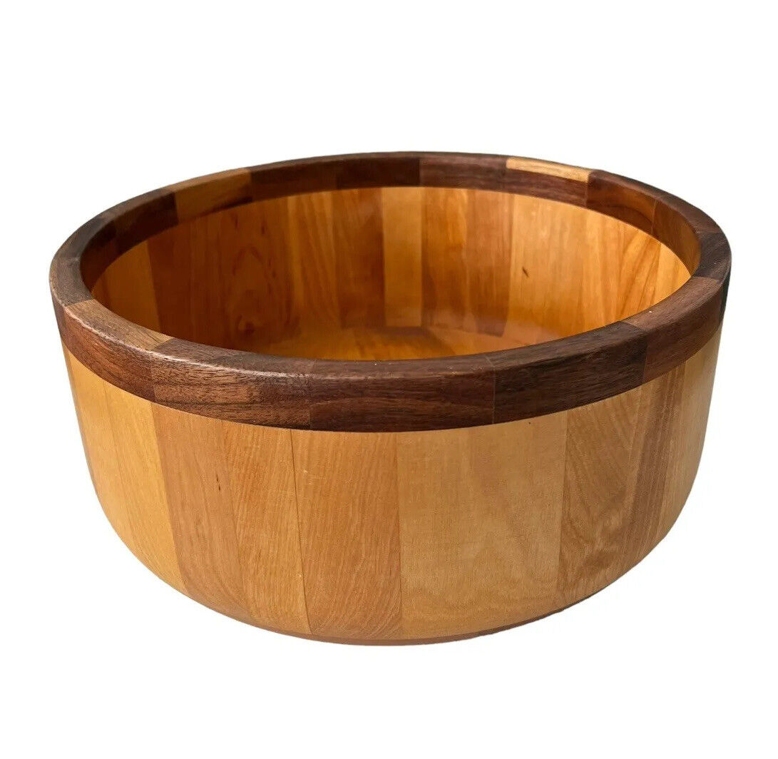 Large 11” Dansk Scandinavian Design Wood Salad Bowl Wooden MCM Made in USA