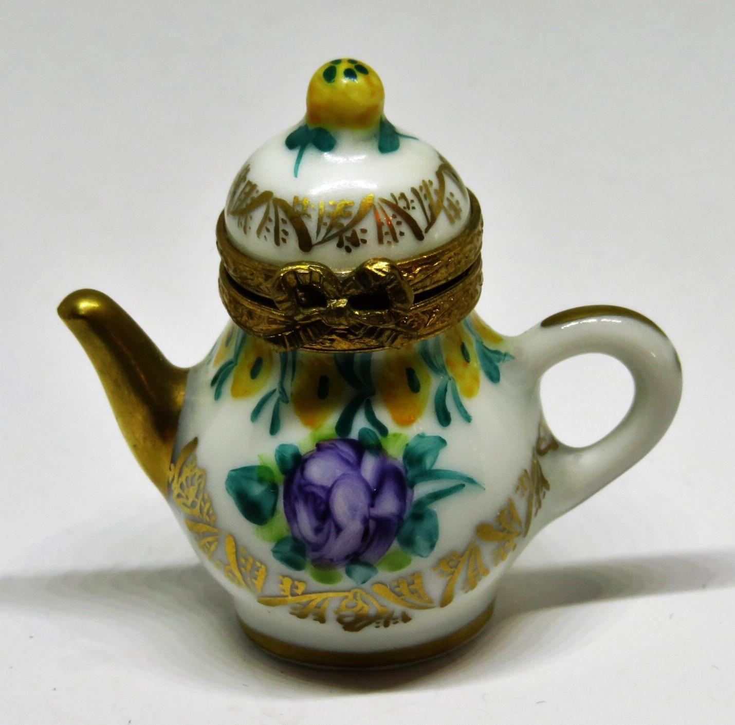 LIMOGES FRANCE BOX~ VINTAGE FLORAL TEAPOT ~ PURPLE ROSES ~ TEA POTS ~ PEINT MAIN