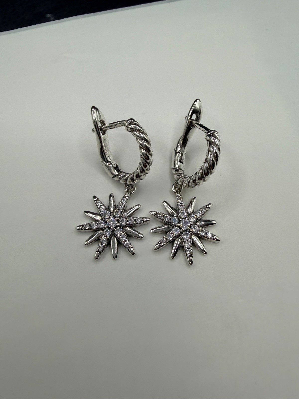 David’Yurman Starburst Pavé Diamond Drop Sterling Silver Earrings Dangle