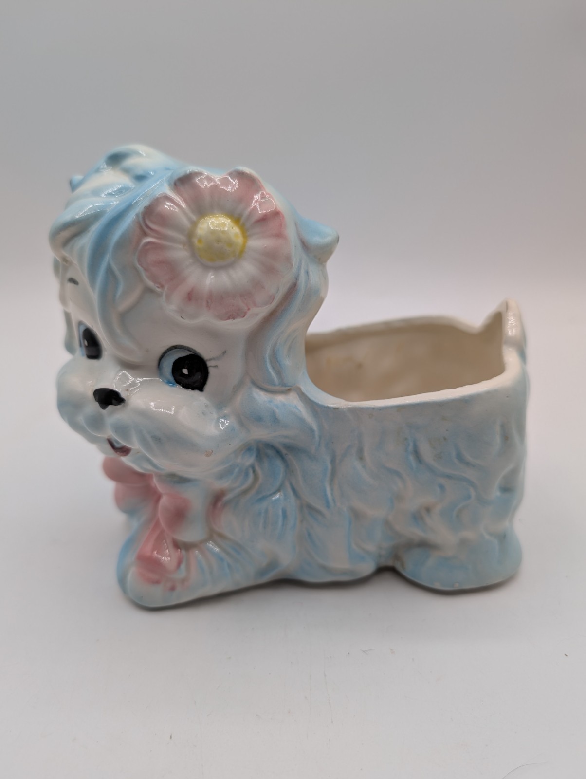 1950s Vintage Kitsch Rubens Originals Puppy Planter- Pink And Blue Japan MCM