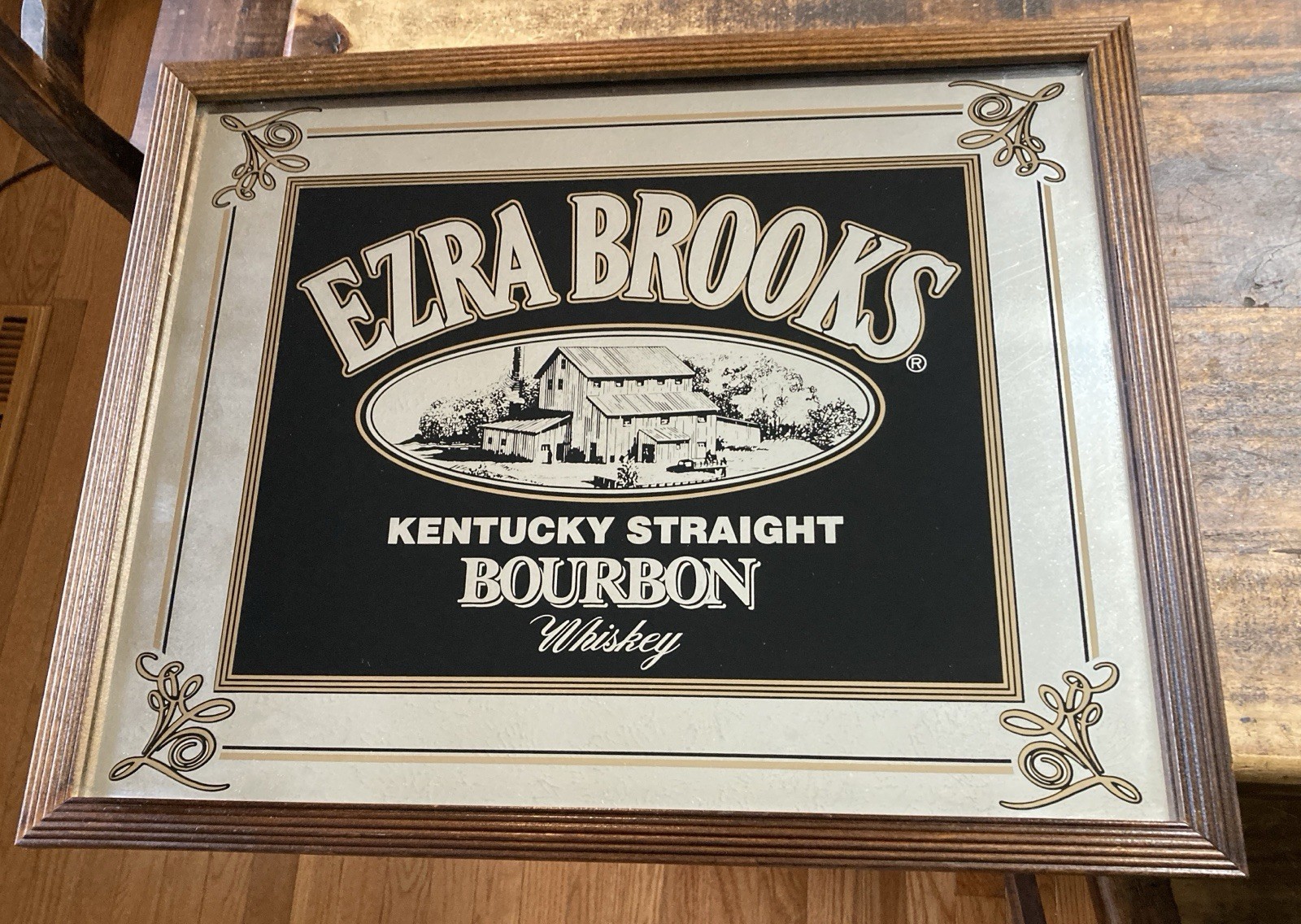 RARE Ezra Brooks Kentucky Straight Bourbon Whisky Mirror Bar Sign -- 17