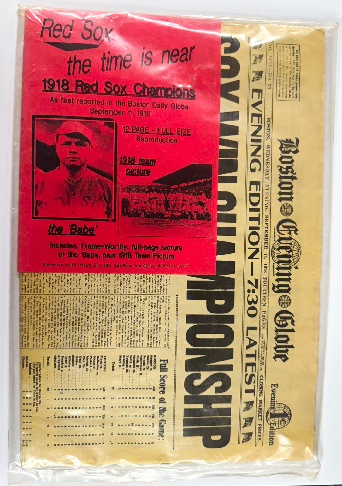 1918 Red Sox Baseball World Champions Newspaper REPRINT Sealed Babe Ruth Feature 1918 Red Sox Baseball World Champions Newspaper REPRINT Sealed Babe Ruth Feature