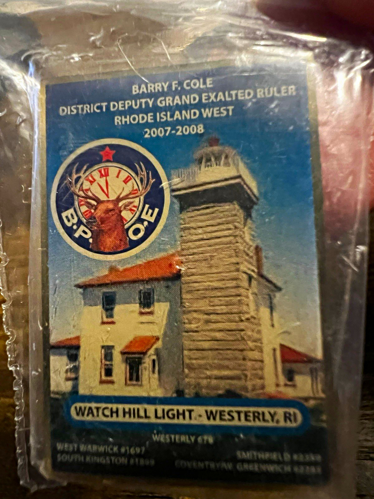 Vintage Elks BPOE Pin Rhode Island West 2007-2008 Watch Hill Light Barry F. Cole