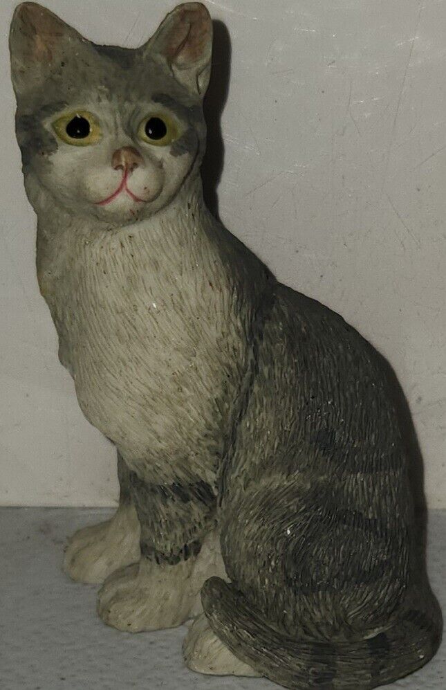 gray tabby cat figurine