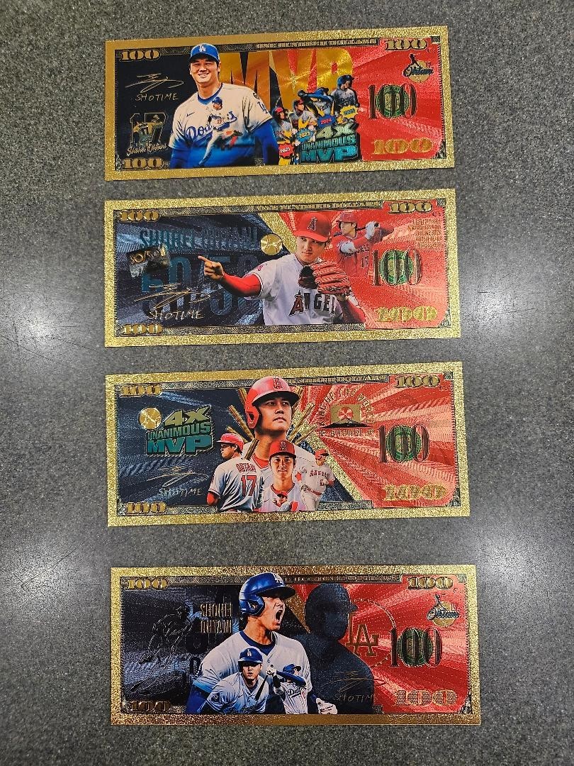 Shohei Ohtani Set/4 Gold Foil $100 Bill Angels Dodgers 50/50 MVP Novelty Note Shohei Ohtani Set/4 Gold Foil $100 Bill Angels Dodgers 50/50 MVP Novelty Note