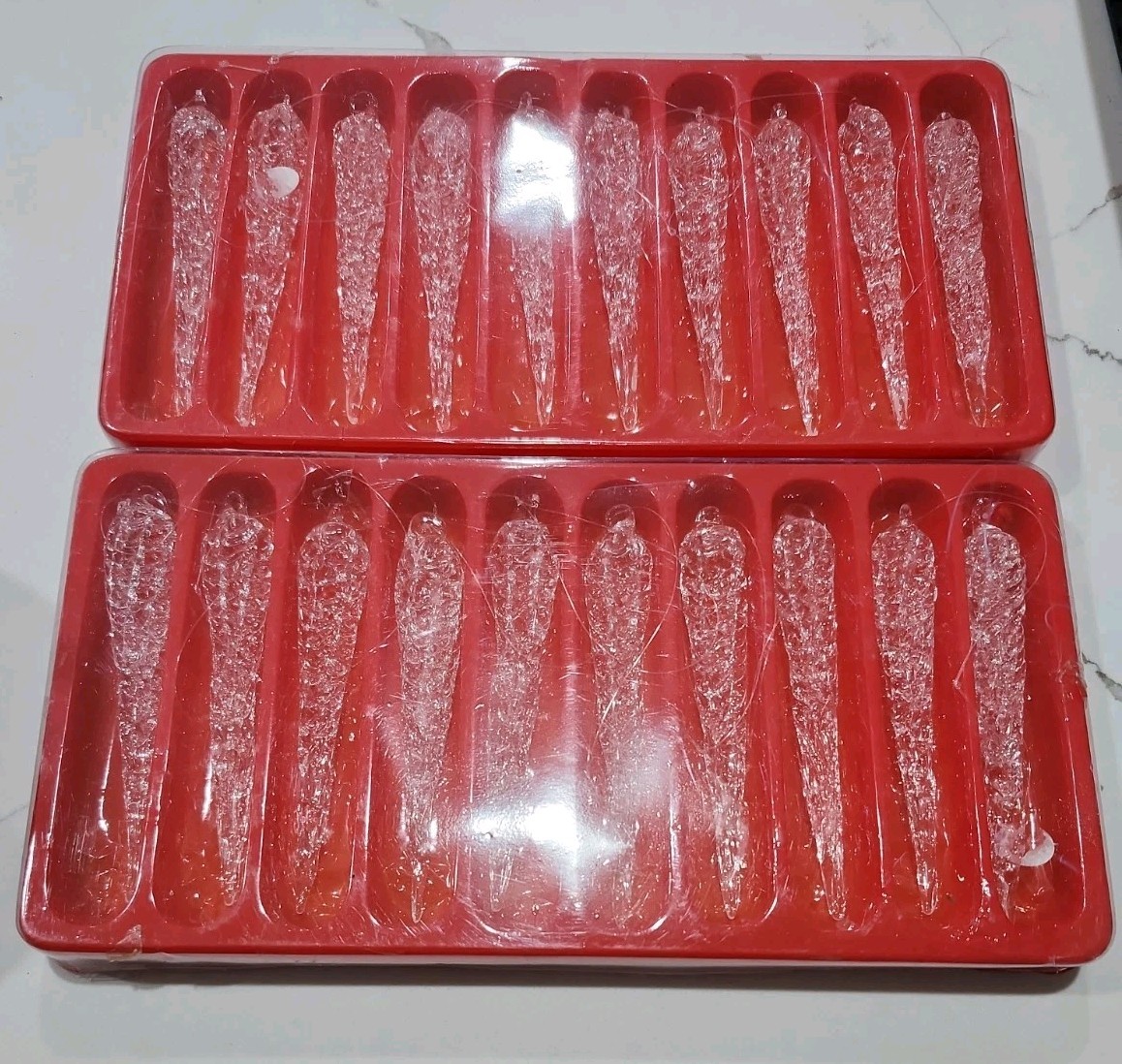 9 Vintage Clear Hand Blown Spun Glass Icicles Ornaments Loop Swirls 4\