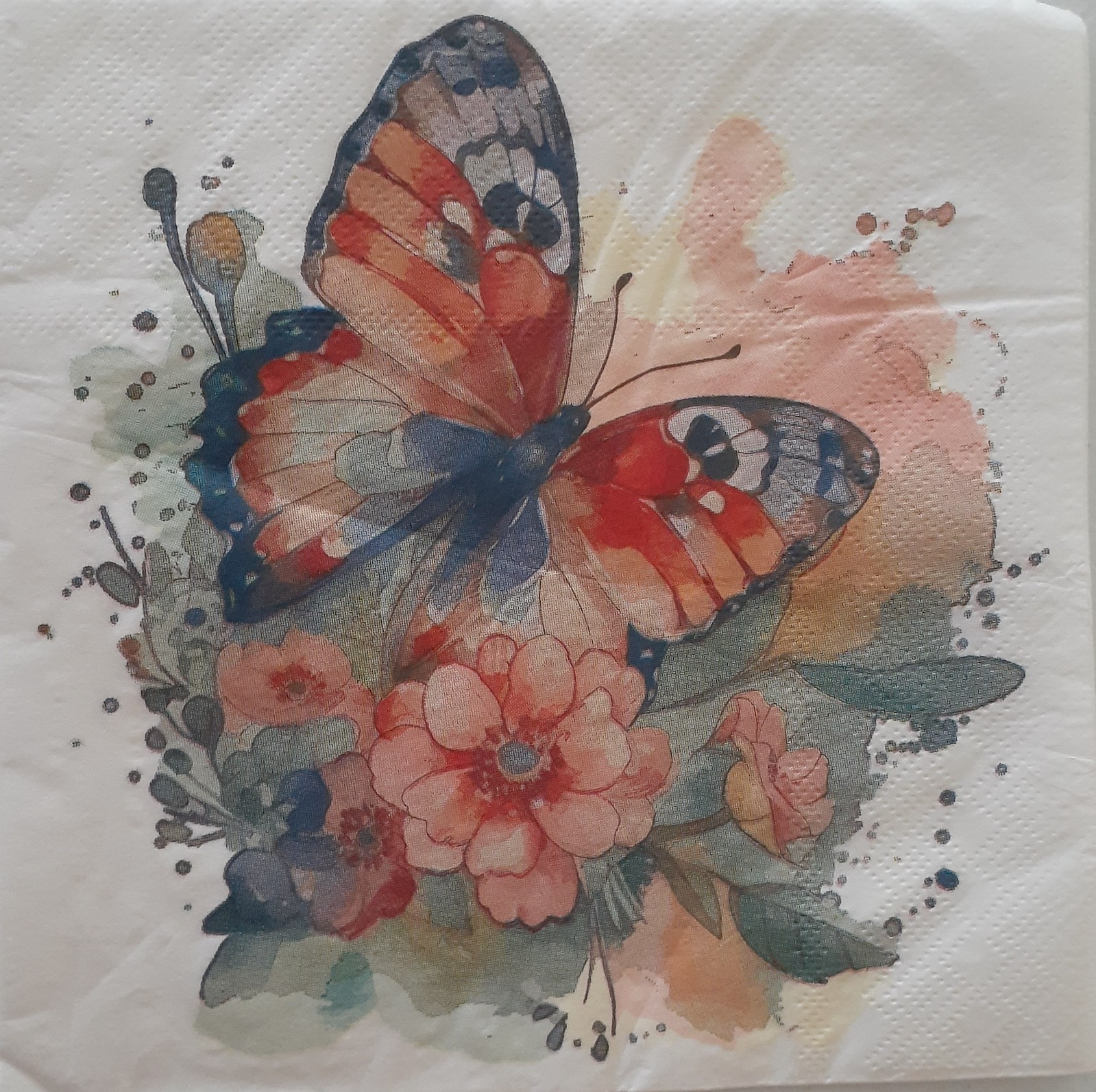 2 individual Paper Decoupage NAPKINS -BUTTERFLY ANIMALS FLOWERS COLORFUL
