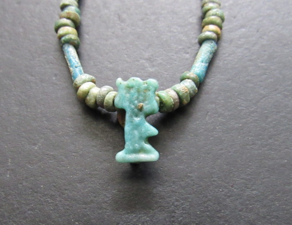 NILE  Ancient Egyptian Shu Amulet Mummy Bead Necklace ca 300 BC