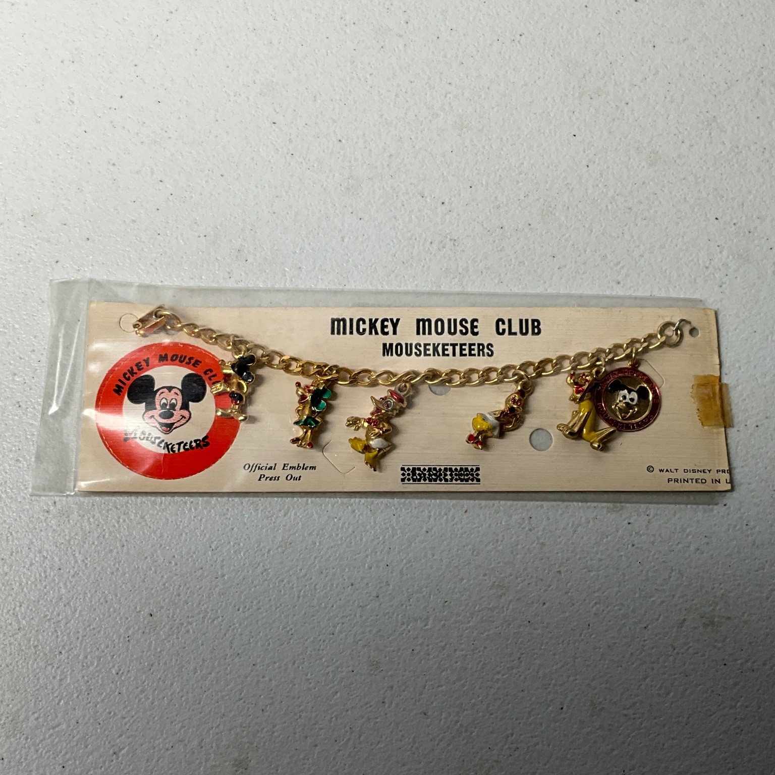 Vintage Disney Mickey Mouse Club Mouseketeers Charm Bracelet NIP Original Card
