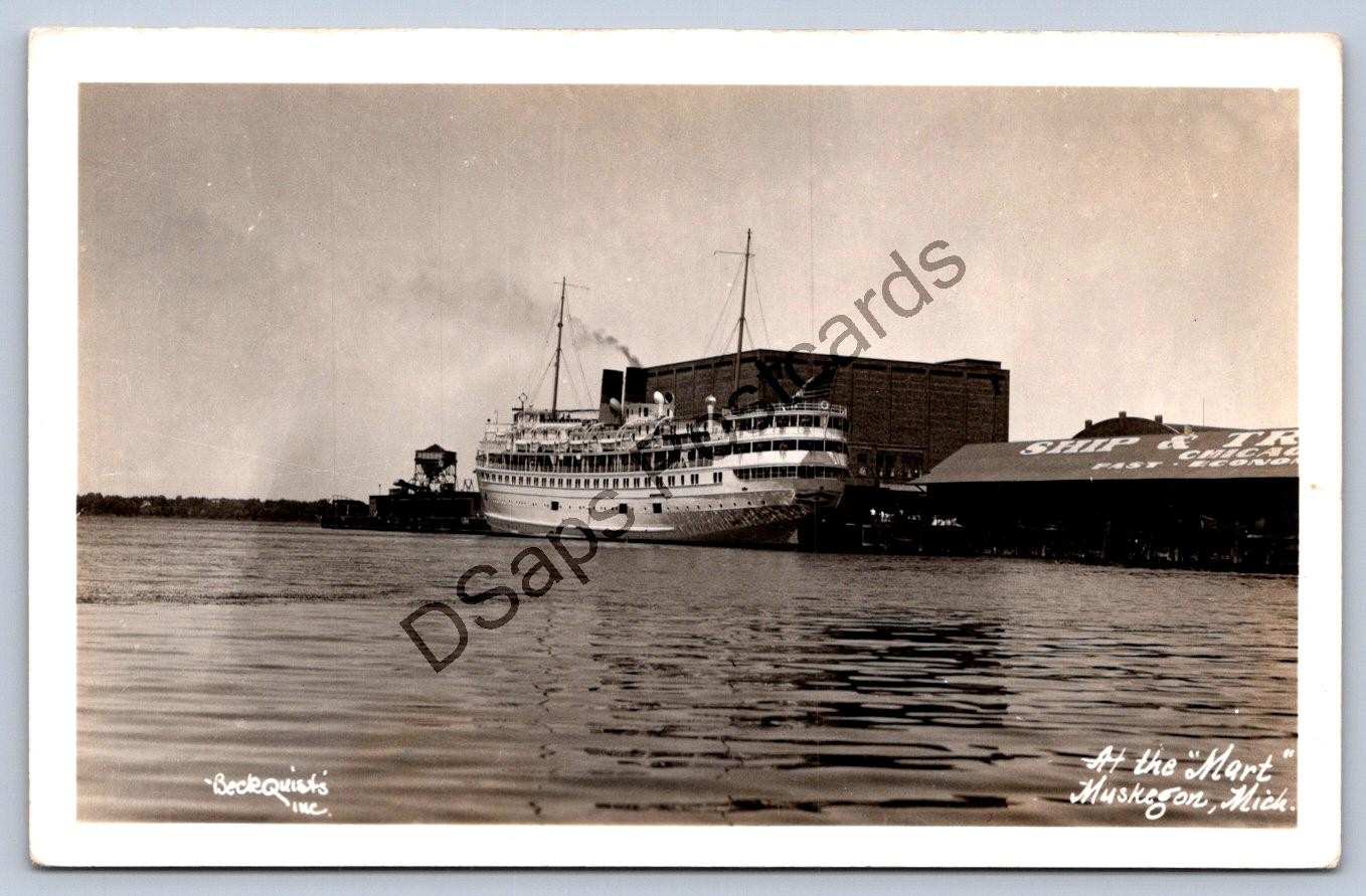 K67/ Muskegon Michigan RPPC Postcard c1920 Great Lakes Steamer Ship 377