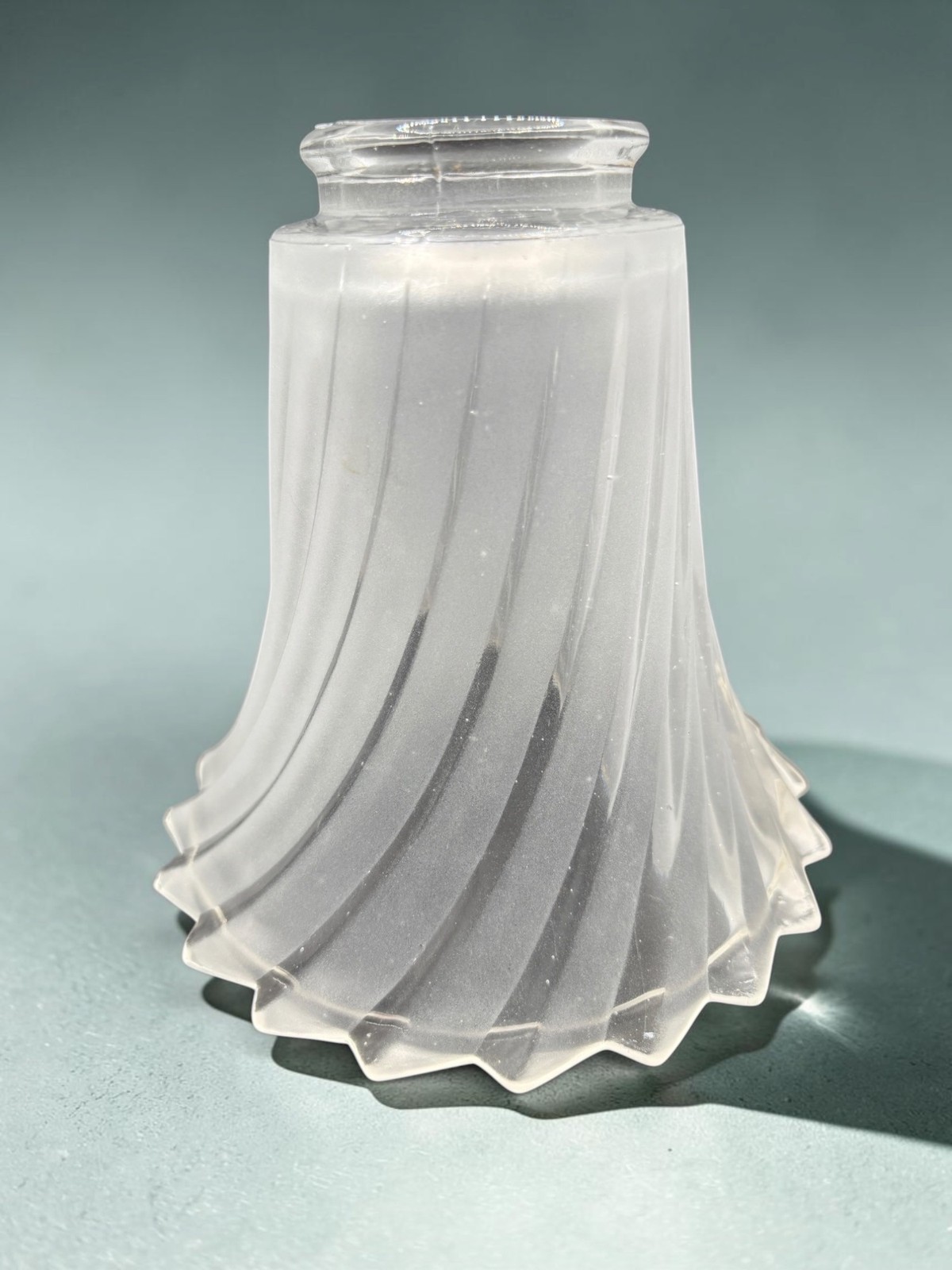Vintage Frosted Glass Lamp Shade With Swirl Design And Flared Edges Art Deco Sty
