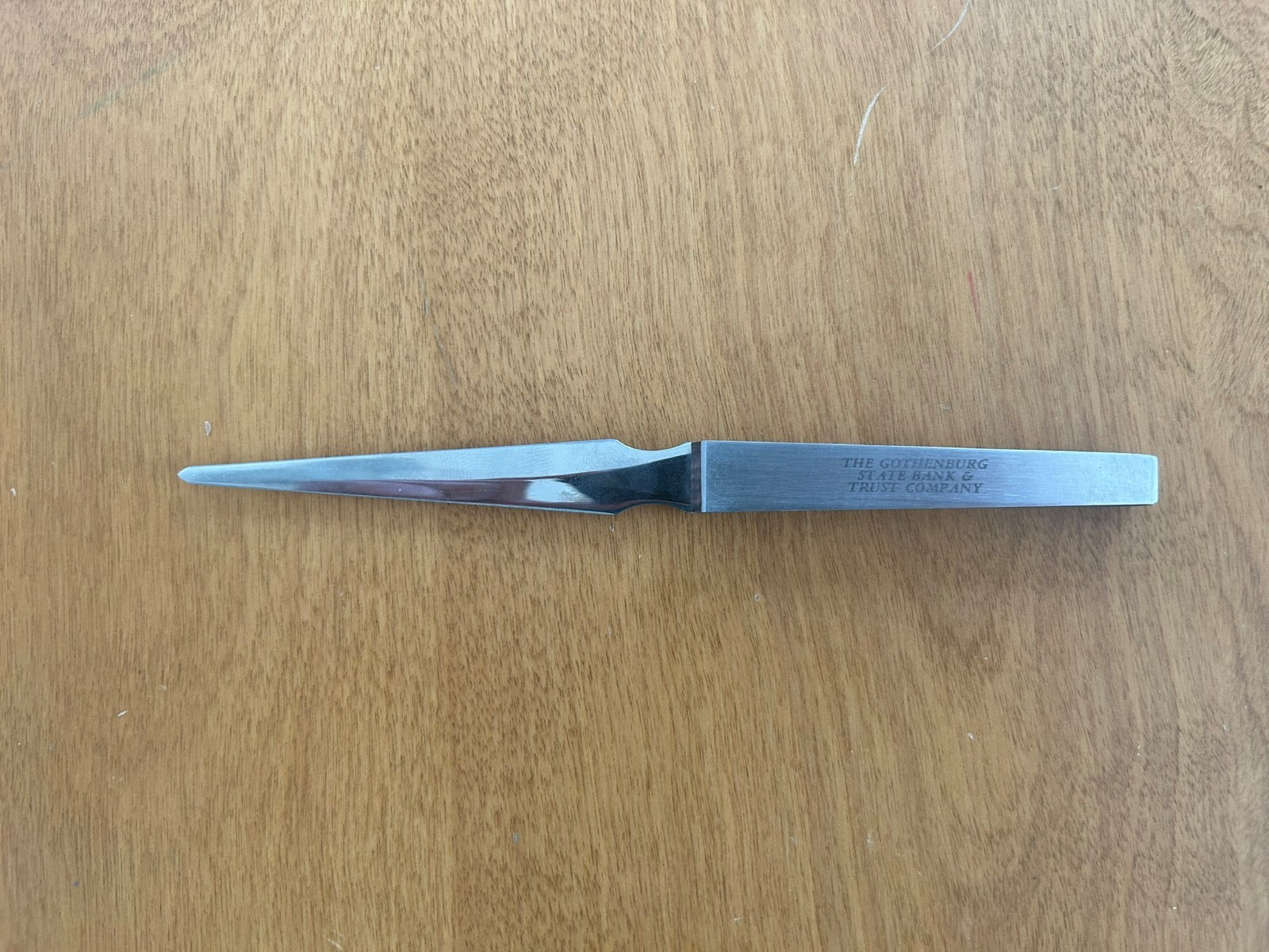 Vintage Barrett\'s Stainless Letter Opener - Gothenburg State Bank & Trust Co.