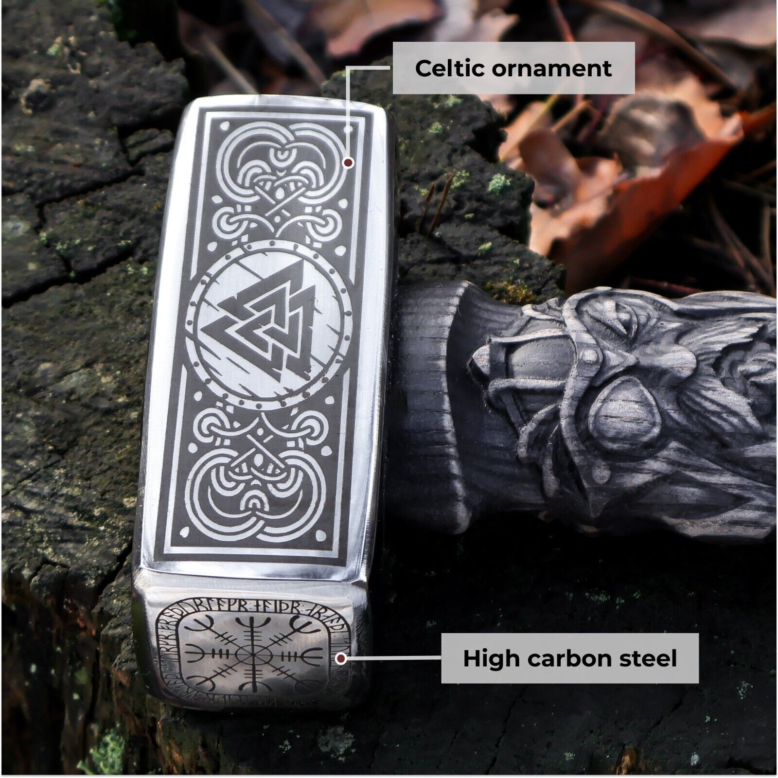 Viking hammer Norse mythology Odin Valknut Hand forged Carbon steel 13.3