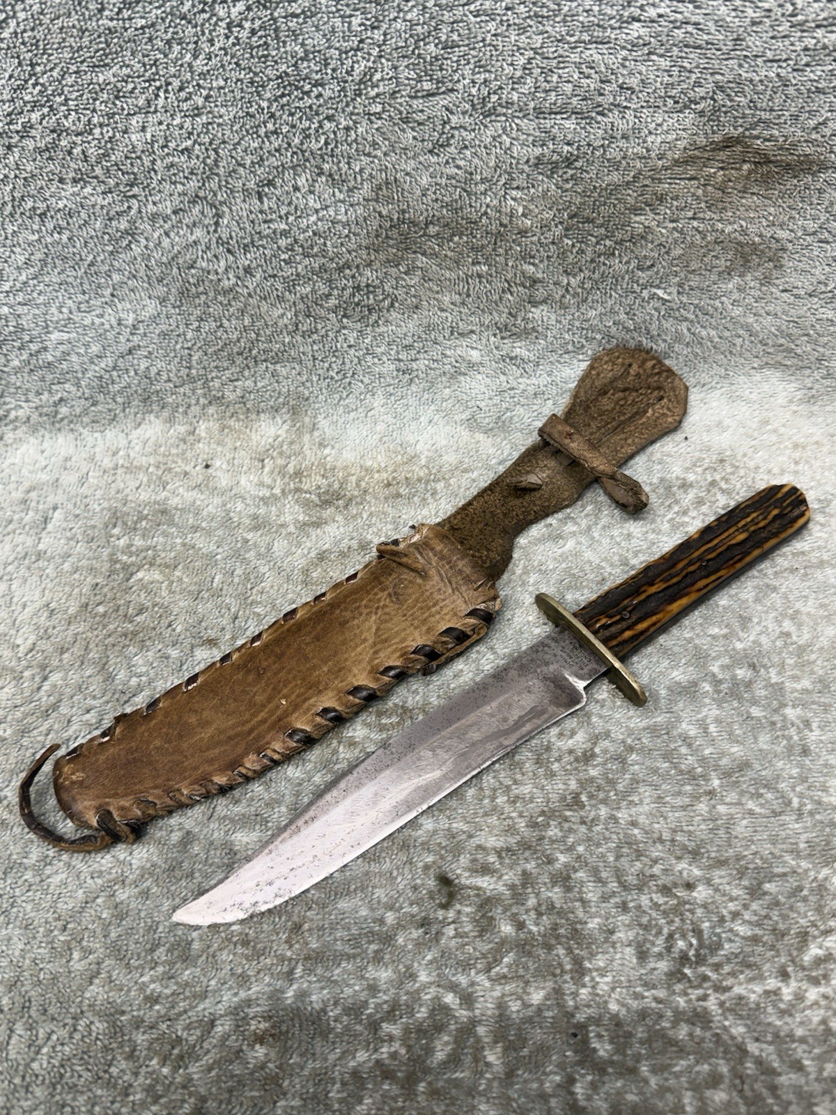 Antique John Newton & Co Sheffield England  Bowie Hunting Knife w/ Stag Handles